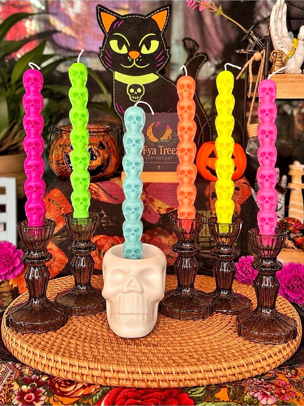 Neon Skull Spell Candles – Set of 6